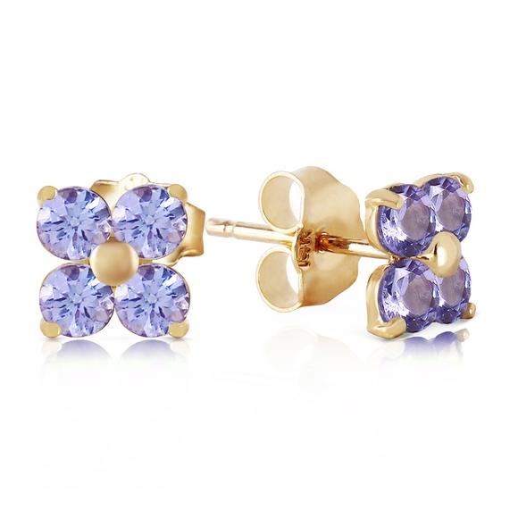 SOLID GOLD STUD EARRING WITH NATURAL TANZANITES